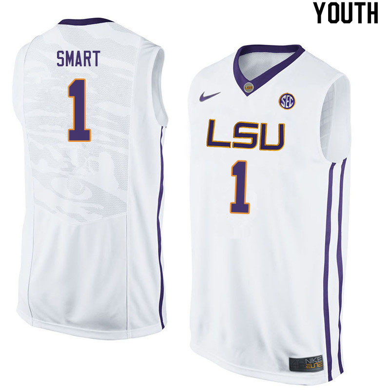 Youth #1 Javonte Smart LSU Tigers College Basketball Jerseys Sale-White